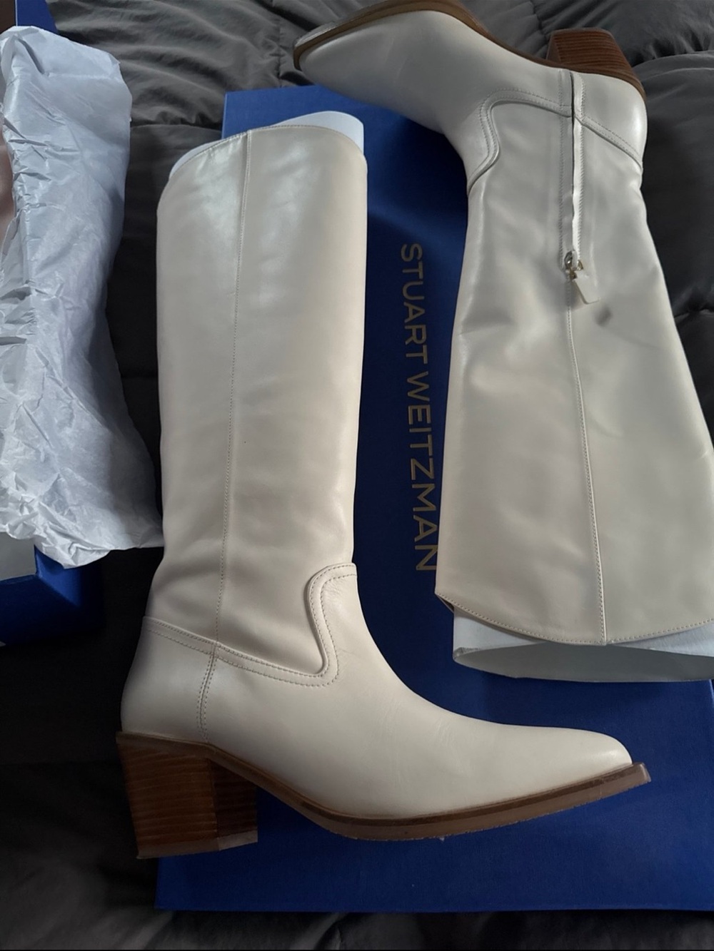 Stuart Weitzman Cream Over-the-Knee Leather Boots